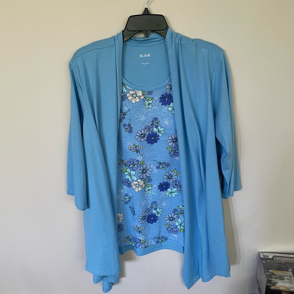 Blair Blue Floral Top with Cardigan